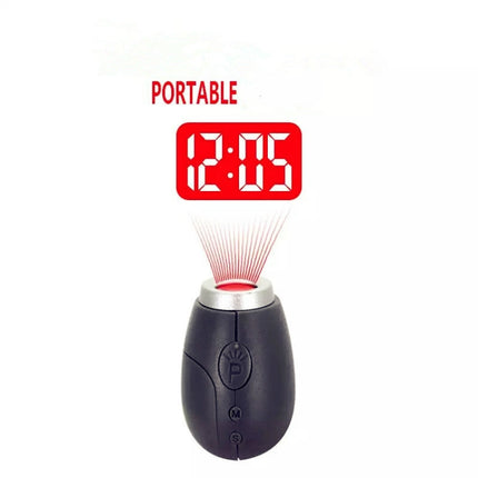 Portable Digital Projection Alarm Clock Mini Projector LED Clock Carry Time Flashlight Clock with Hanging Rope(Black)-garmade.com