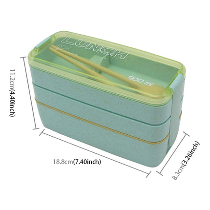 900ml 3 Layers Bento Box Lunch Box Food Container Wheat Straw Material Microwavable Dinnerware Lunchbox(Green)-garmade.com