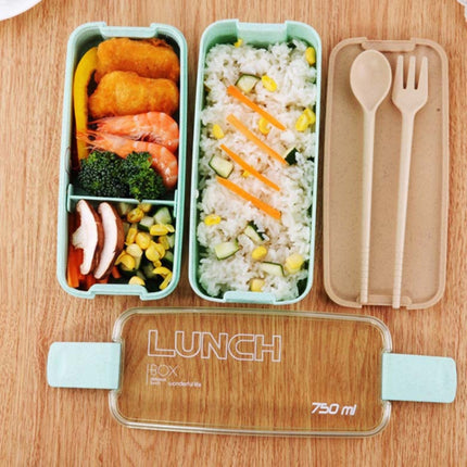 900ml 3 Layers Bento Box Lunch Box Food Container Wheat Straw Material Microwavable Dinnerware Lunchbox(Green)-garmade.com