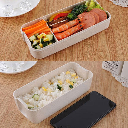 900ml 3 Layers Bento Box Lunch Box Food Container Wheat Straw Material Microwavable Dinnerware Lunchbox(Khaki)-garmade.com