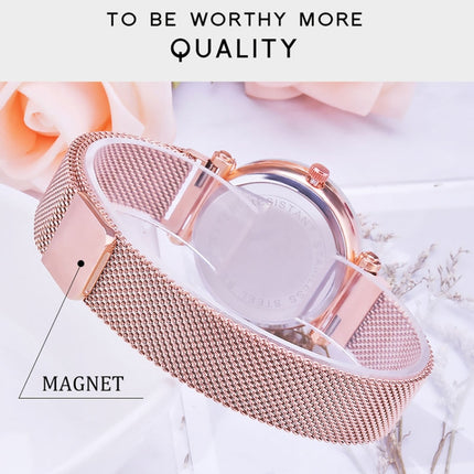 Luxury Mesh Ladies Clock Magnet Buckle Starry Diamond Geometric Quartz Wristwatch Women Watches(Blue)-garmade.com