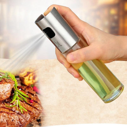 Plastic Glass Olive Pump Spray Bottle Oil Sauce Vinegar Bottle Oil Dispenser(Silver)-garmade.com