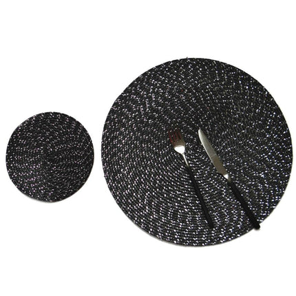 2 PCS PP Round Oval Woven Placemat, Size:Diameter 18cm(Black)-garmade.com