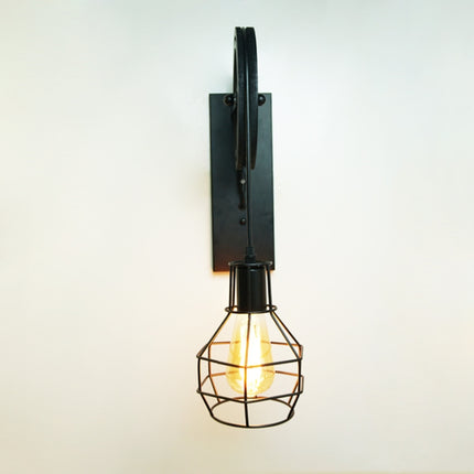 40W Grenade Retro Wrought Iron Pulley Lifting Wall Lamp Corridor Aisle Porch Wall Lamp(Black No Bulb)-garmade.com