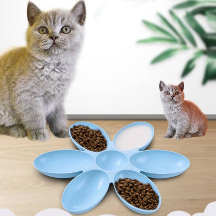 Cat and Dog Bowl Teddy Short Rice Bowl Family Pets Six-sided Petal Type Pet Supplies(Blue)-garmade.com