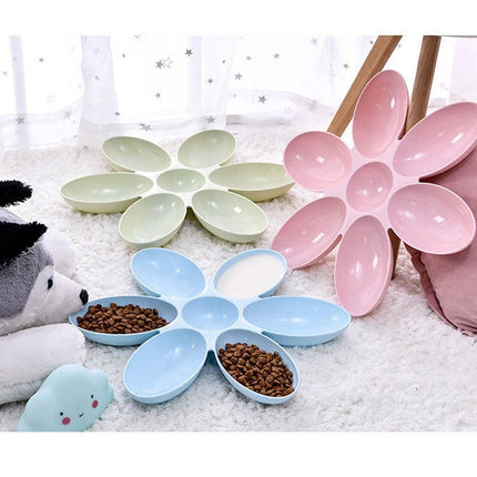 Cat and Dog Bowl Teddy Short Rice Bowl Family Pets Six-sided Petal Type Pet Supplies(Blue)-garmade.com