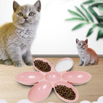 Cat and Dog Bowl Teddy Short Rice Bowl Family Pets Six-sided Petal Type Pet Supplies(Pink)-garmade.com