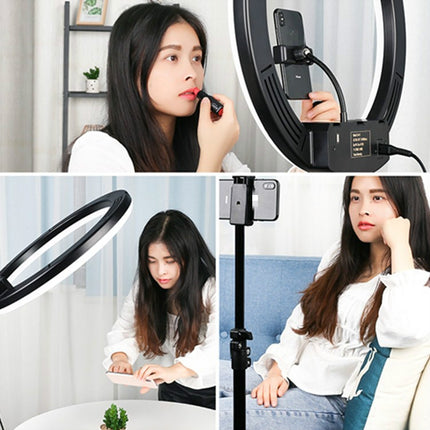 14 inch+Phone Clip Dimmable Color Temperature LED Ring Fill Light Live Broadcast Set With 2.1m Tripod Mount, CN Plug-garmade.com
