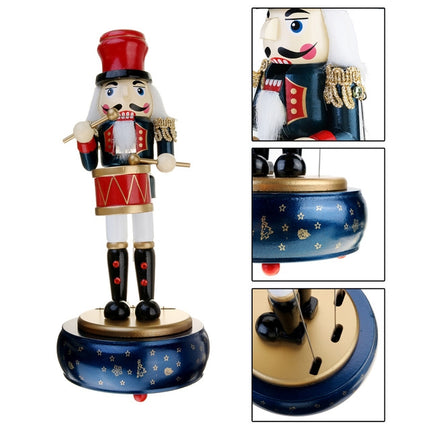 Retro Wooden Nutcracker Drummer Music Box for Gift Vintage Home Decoration(Blue)-garmade.com