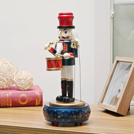 Retro Wooden Nutcracker Drummer Music Box for Gift Vintage Home Decoration(Blue)-garmade.com