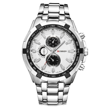 CURREN 8023 Men Stainless Steel Analog Sport Quartz Watch(White case white face)-garmade.com