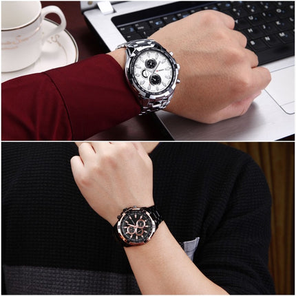 CURREN 8023 Men Stainless Steel Analog Sport Quartz Watch(White case white face)-garmade.com