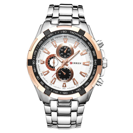 CURREN 8023 Men Stainless Steel Analog Sport Quartz Watch(Silver case gold face)-garmade.com