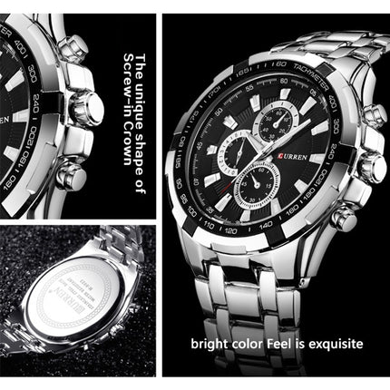 CURREN 8023 Men Stainless Steel Analog Sport Quartz Watch(Black case white face)-garmade.com