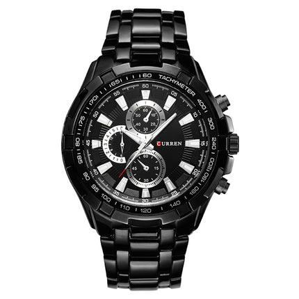 CURREN 8023 Men Stainless Steel Analog Sport Quartz Watch(Black case black face)-garmade.com