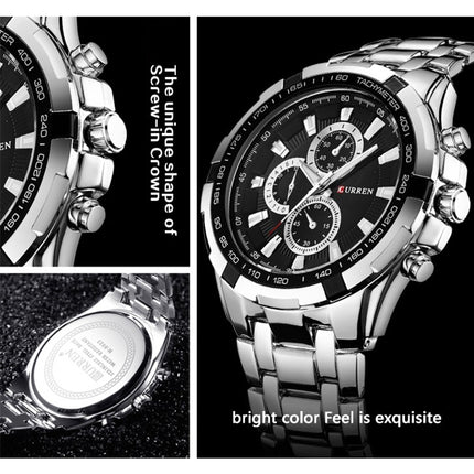 CURREN 8023 Men Stainless Steel Analog Sport Quartz Watch(Black case black face)-garmade.com