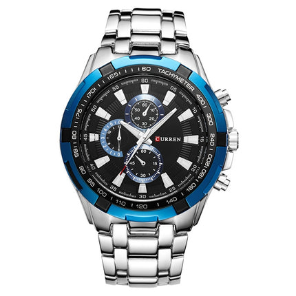 CURREN 8023 Men Stainless Steel Analog Sport Quartz Watch(White case blue face)-garmade.com