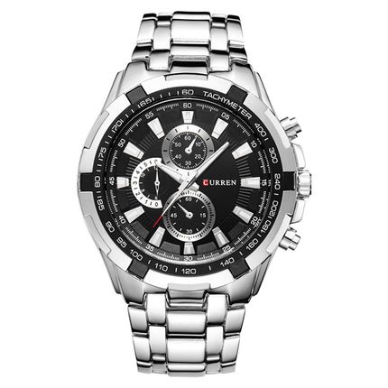 CURREN 8023 Men Stainless Steel Analog Sport Quartz Watch(White case black face)-garmade.com