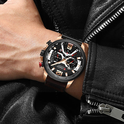 CURREN M8329 Casual Sport Leather Watch for Men(Rose black)-garmade.com
