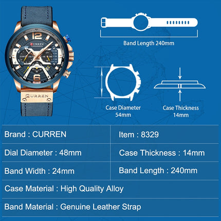 CURREN M8329 Casual Sport Leather Watch for Men(Black Khaki)-garmade.com