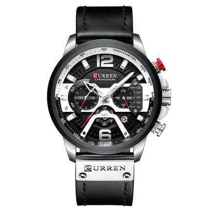 CURREN M8329 Casual Sport Leather Watch for Men(White black)-garmade.com