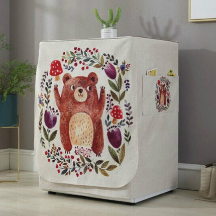 Cartoon Cotton and Linen Drum Roller Washing Machine Dust Cover, Size:83x60x60cm(Happy Bear)-garmade.com