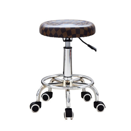 Adjustable Beauty Barber Shop Bar Lift Pulley Stool Movable Stool Chair(Brown Grid)-garmade.com