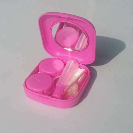 5PCS/Set Mini Square Plastic Contact Lens Case with Mirror(Red)-garmade.com