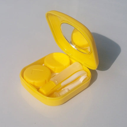 5PCS/Set Mini Square Plastic Contact Lens Case with Mirror(Yellow)-garmade.com