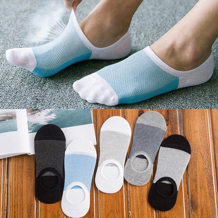 3 Pairs Mesh Breathable Invisible Deodorant Sweat Socks, Size:One Size(Light Grey + Blue)-garmade.com
