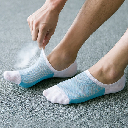 3 Pairs Mesh Breathable Invisible Deodorant Sweat Socks, Size:One Size(Light Grey + Blue)-garmade.com