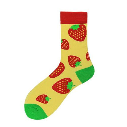 3 Pairs Fashionable Personality Happy Tide Socks Colorful Fruit Animal Pattern Tube Socks, Size:Eurocode 39-46(Strawberry)-garmade.com