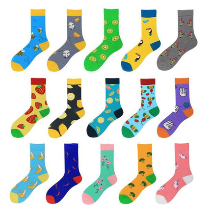 3 Pairs Fashionable Personality Happy Tide Socks Colorful Fruit Animal Pattern Tube Socks, Size:Eurocode 39-46(Lemon)-garmade.com