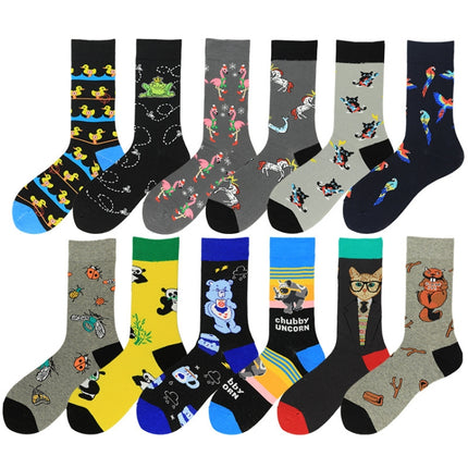 3 Pairs Autumn Personality Animal Colorful Skates Tube Male Socks, Type:1931-8(EUR 39-46)-garmade.com