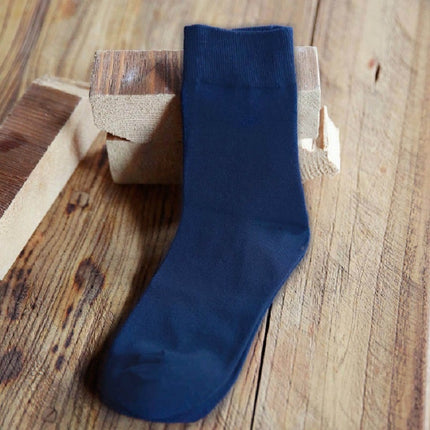 Man Cotton Socks Male High Socks Pure Color Business Socks(Navy Blue)-garmade.com