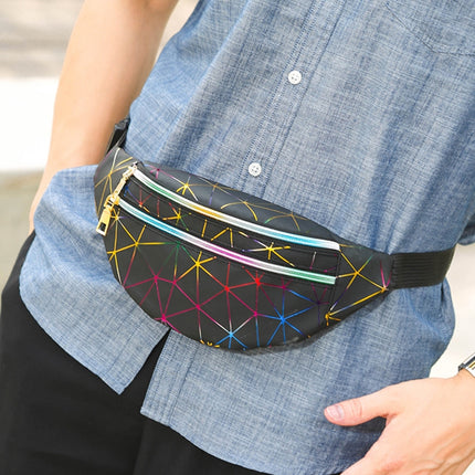 Laser Pattern PU Leather Waist Bags Women Fanny Pack Single Shoulder Bag(Black)-garmade.com