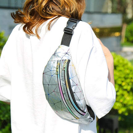 Laser Pattern PU Leather Waist Bags Women Fanny Pack Single Shoulder Bag(Silver)-garmade.com