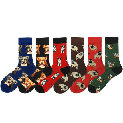 3 Pairs Autumn And Winter Tide Socks Cute Dog Series Colorful Middle Tube Men Cotton Socks, Type:1996-2(EUR 39-46)-garmade.com
