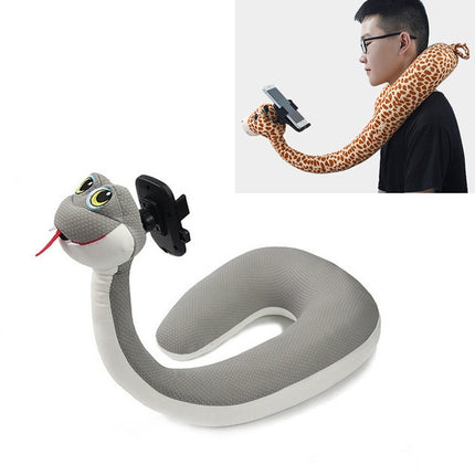 Multifunctional Lazy Mobile Phone Bracket U Shaped Pillow Two-in-one Cartoon Foam Particle Neck Pillow(Snake)-garmade.com