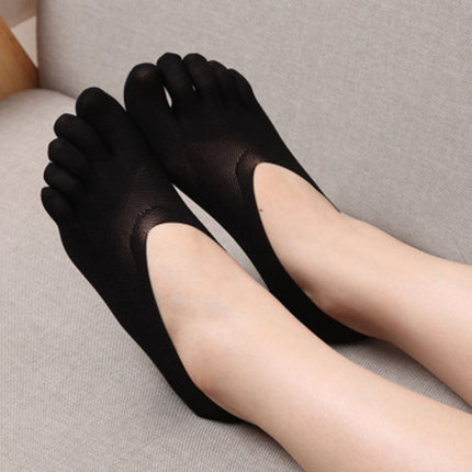 Summer Ladies Hollow Breathable Silicone Non-slip Five-finger Boat Socks Yoga Socks, Size:One Size(Black)-garmade.com