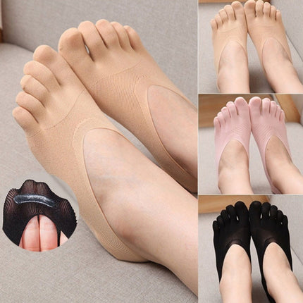 Summer Ladies Hollow Breathable Silicone Non-slip Five-finger Boat Socks Yoga Socks, Size:One Size(Black)-garmade.com