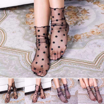 3 Pairs Lace Socks Fishnet Embroidered High Fish Women Net Socks Ankle Short Socks Ruffle Sexy(Star)-garmade.com