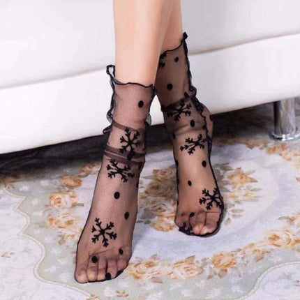 3 Pairs Lace Socks Fishnet Embroidered High Fish Women Net Socks Ankle Short Socks Ruffle Sexy(Star)-garmade.com