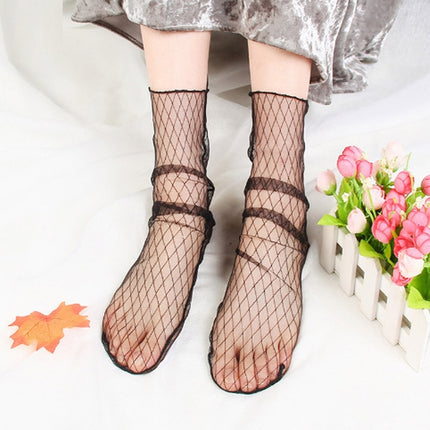 3 Pairs Lace Socks Fishnet Embroidered High Fish Women Net Socks Ankle Short Socks Ruffle Sexy(Lattice)-garmade.com