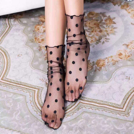 3 Pairs Lace Socks Fishnet Embroidered High Fish Women Net Socks Ankle Short Socks Ruffle Sexy(Dot)-garmade.com