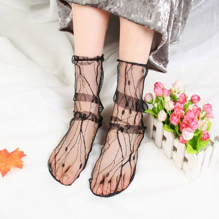 3 Pairs Lace Socks Fishnet Embroidered High Fish Women Net Socks Ankle Short Socks Ruffle Sexy(Branch)-garmade.com