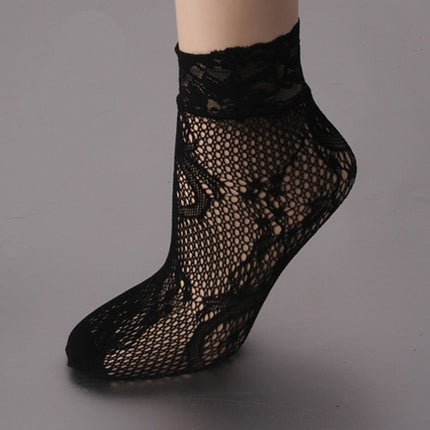 Sexy Black Sock Women Girls Ladies Soft Lace Short Ankle Socks Fishnet(Splice 4)-garmade.com