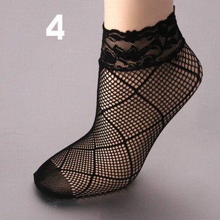 Sexy Black Sock Women Girls Ladies Soft Lace Short Ankle Socks Fishnet(Splice 4)-garmade.com