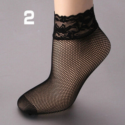 Sexy Black Sock Women Girls Ladies Soft Lace Short Ankle Socks Fishnet(Splice 4)-garmade.com