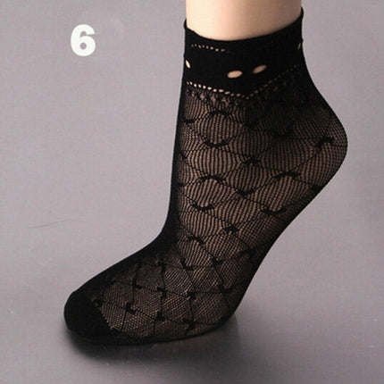 Sexy Black Sock Women Girls Ladies Soft Lace Short Ankle Socks Fishnet(Splice 4)-garmade.com